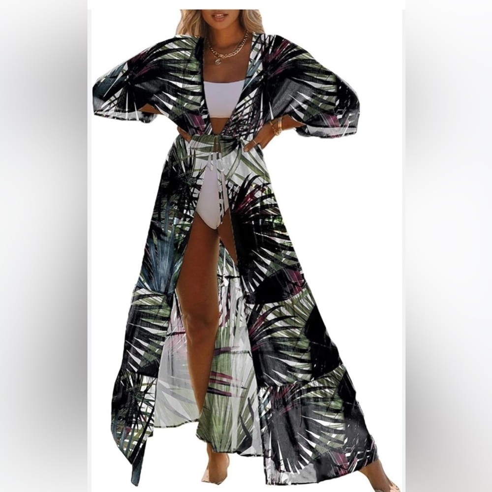 Topical Multicolor Maxi Swim Coverup - Picture 1 of 7